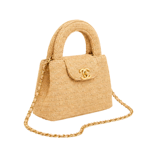 Chanel Nano Kelly Braided Raffia Dark Beige Bag – product view
