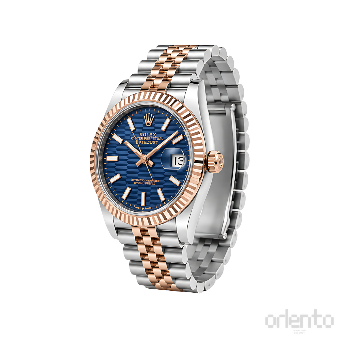 Rolex Datejust Blue Waffle Dial Two Tone Rose Gold Watch - image 3