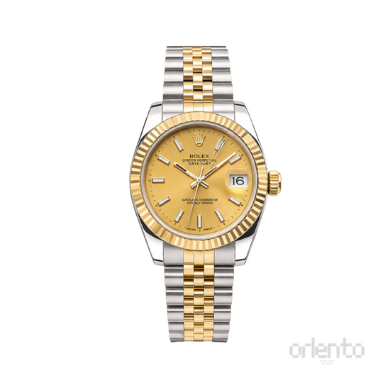 Rolex Watch | Datejust Golden Dial Fluted Bezel