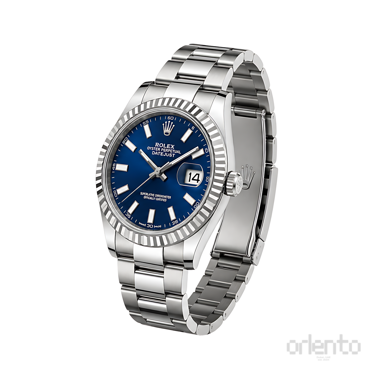 Rolex Datejust Blue Dial Fluted Bezel Silver Watch - image 3