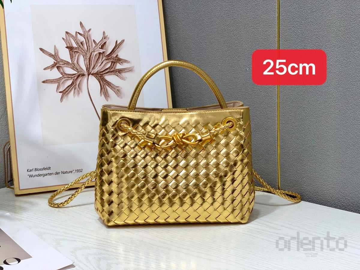 Bottega Veneta Small Andiamo Bag in Metallic Gold – product view
