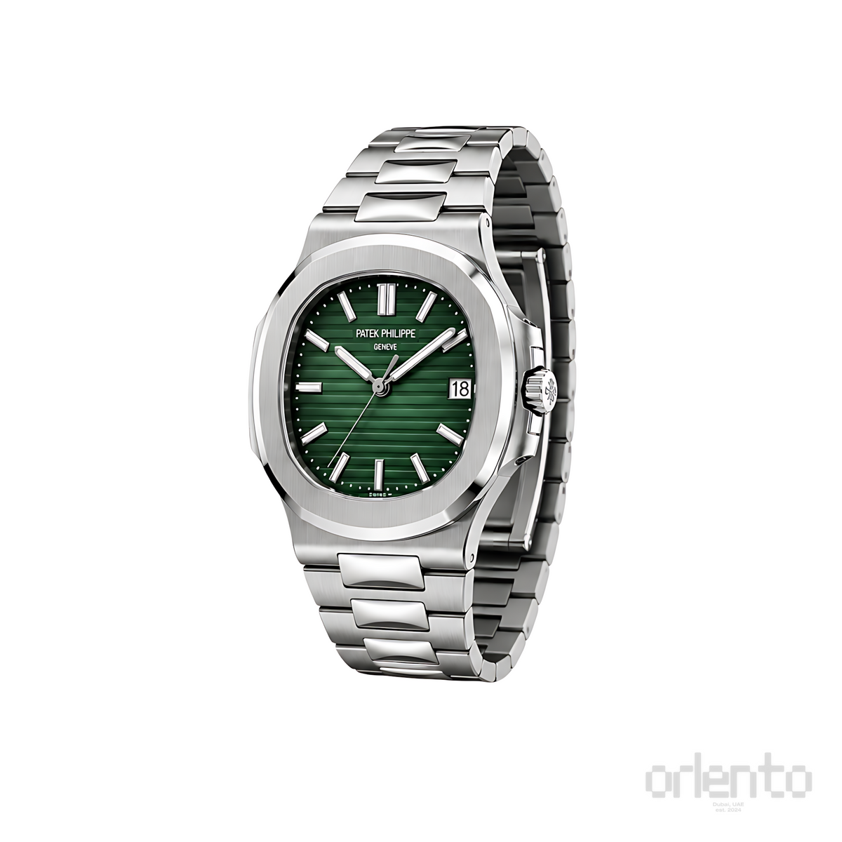Patek Philippe Nautilus Green Dial Two Tone Silver Watch - image 2