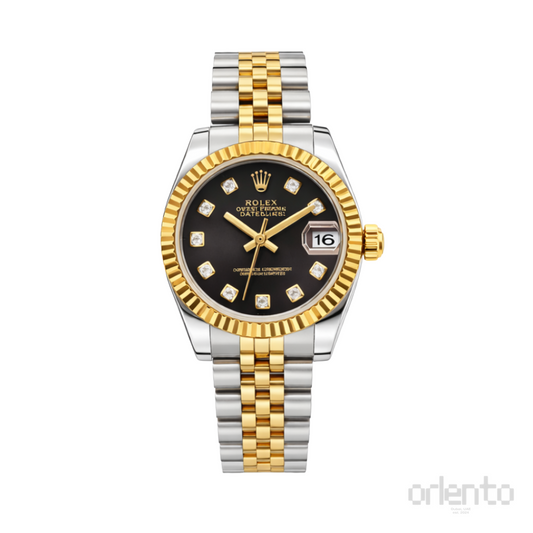 Rolex Watch | Datejust Two-Tone Black Diamond Dial Fluted