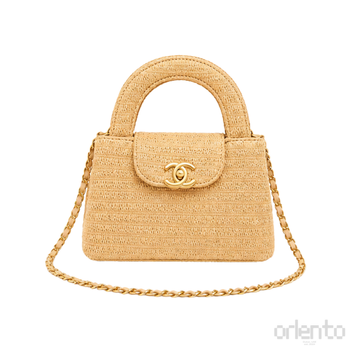 Chanel Nano Kelly Braided Raffia Dark Beige Bag – product view