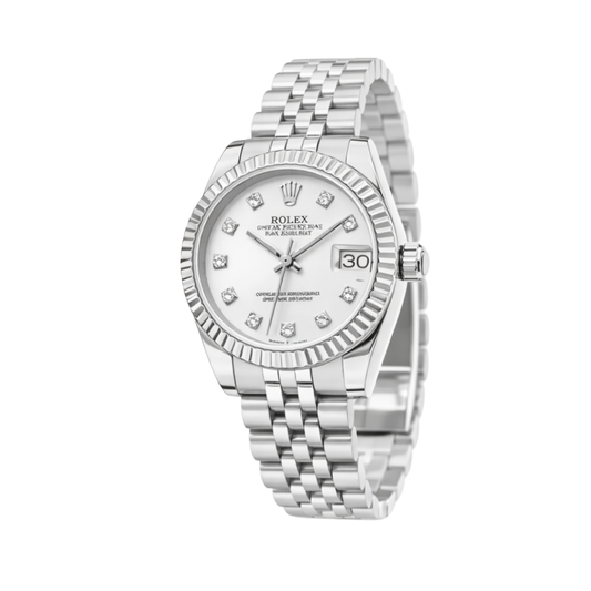 Rolex Watch | Datejust Silver Diamond Dial Fluted Bezel