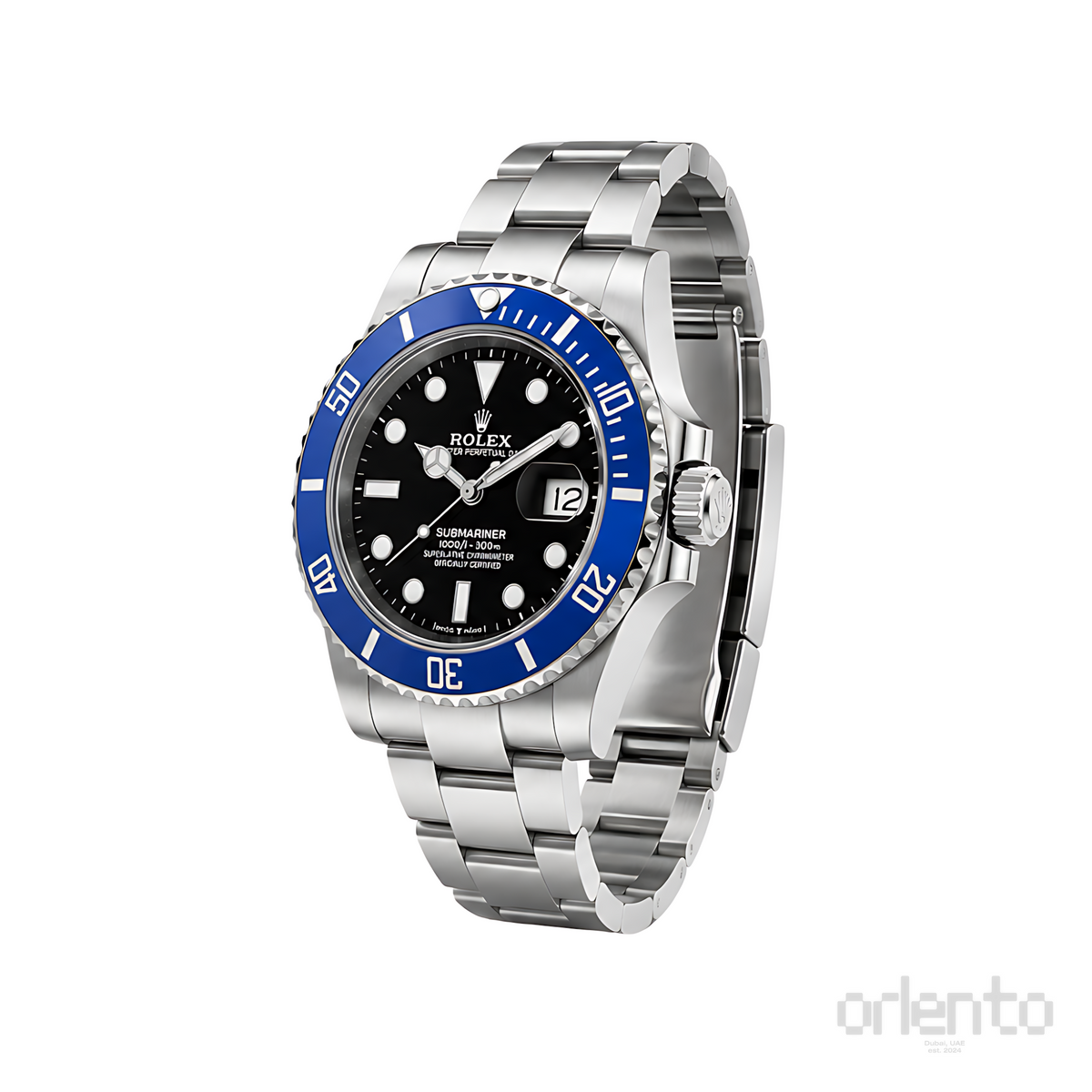 Rolex Submariner Date Black Dial Blue Bezel Silver Watch - image 3