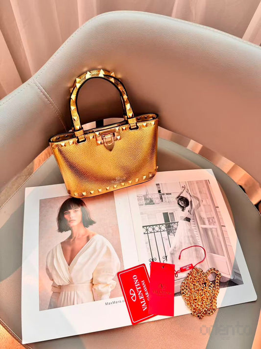 Valentino Bag Garavani Rockstud Mini Grainy Calfskin Gold – product view
