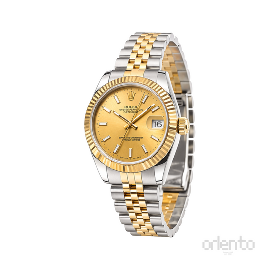 Rolex Watch | Datejust Golden Dial Fluted Bezel