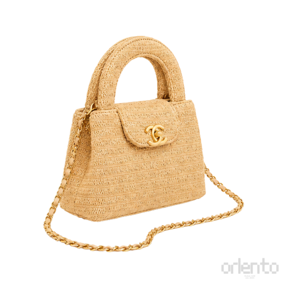 Chanel Nano Kelly Braided Raffia Dark Beige Bag – product view