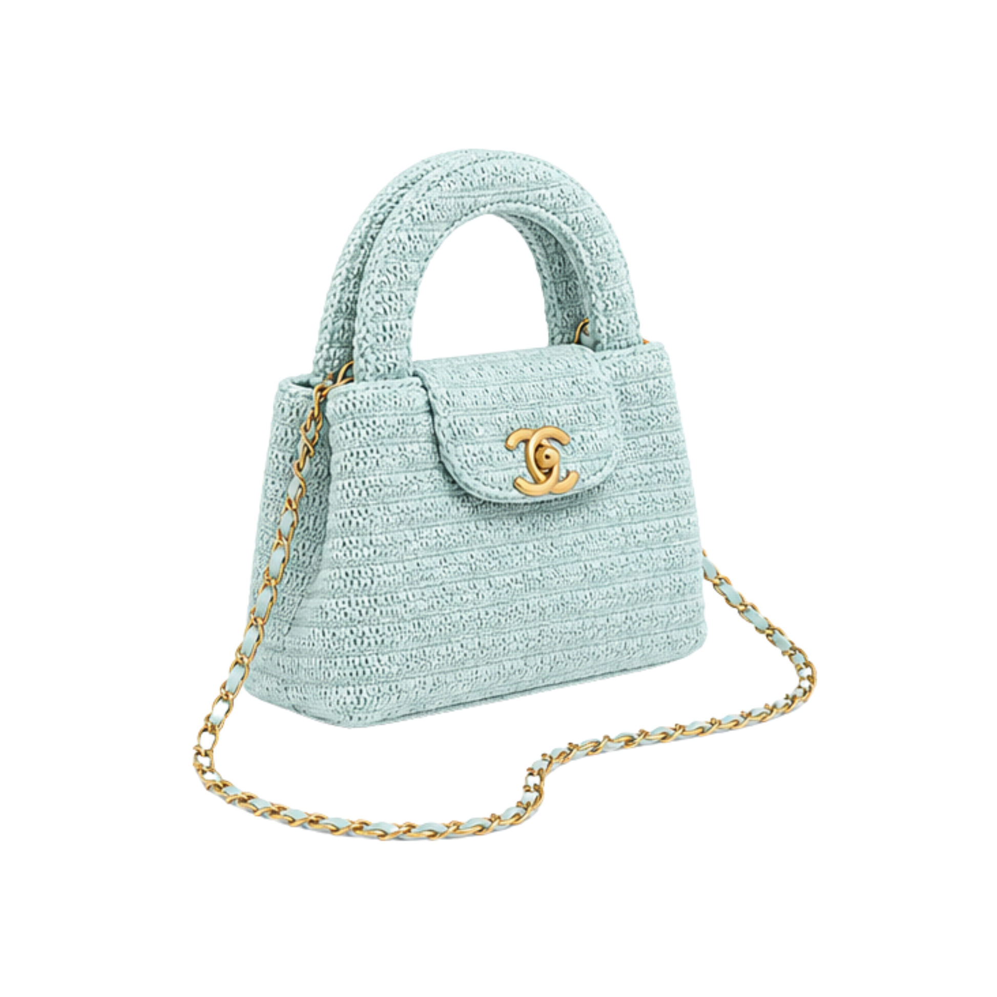Chanel Mini Kelly Sea Green Raffia Bag – product view