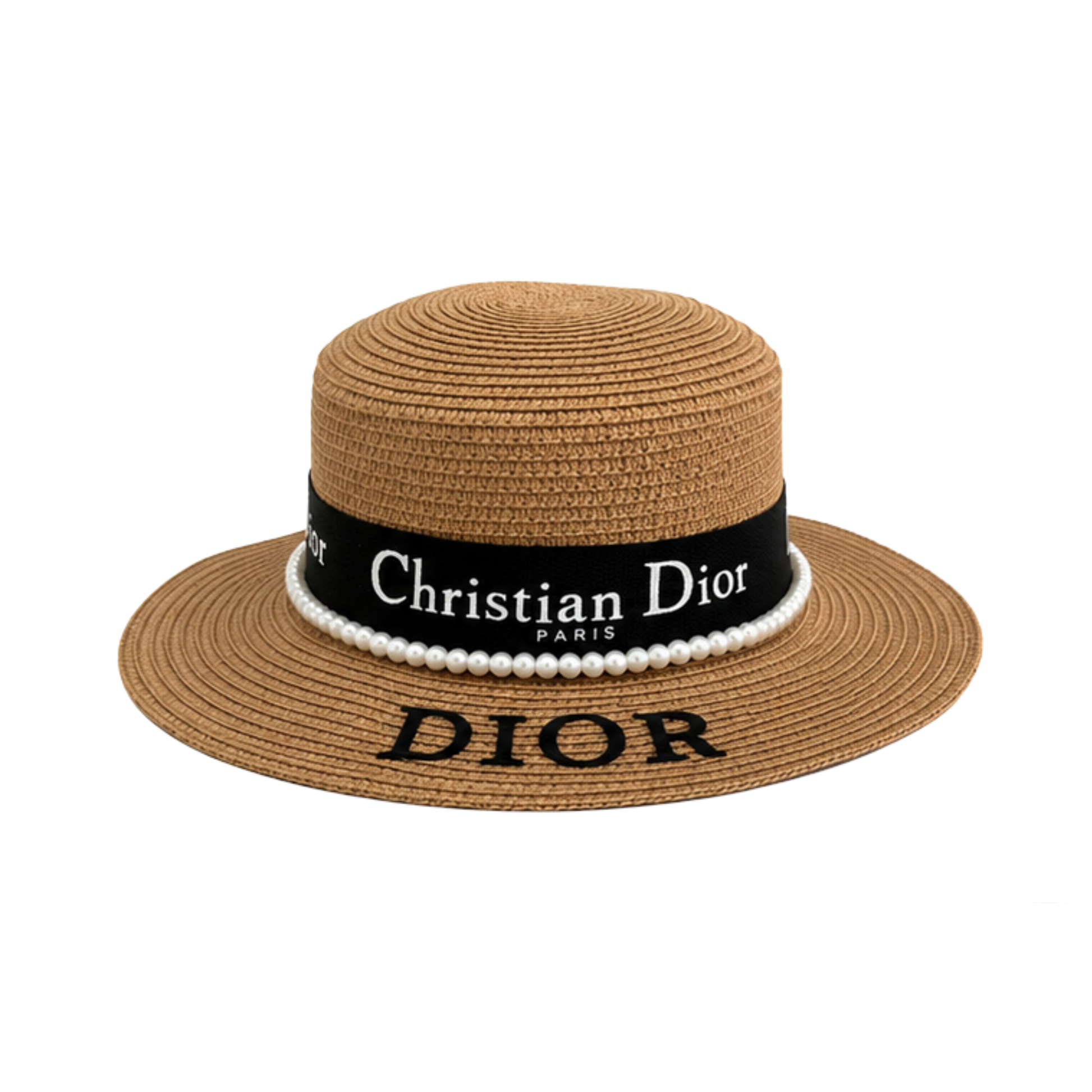 Dior D-Bobby Large Brim Straw Hat Natural Black – product view
