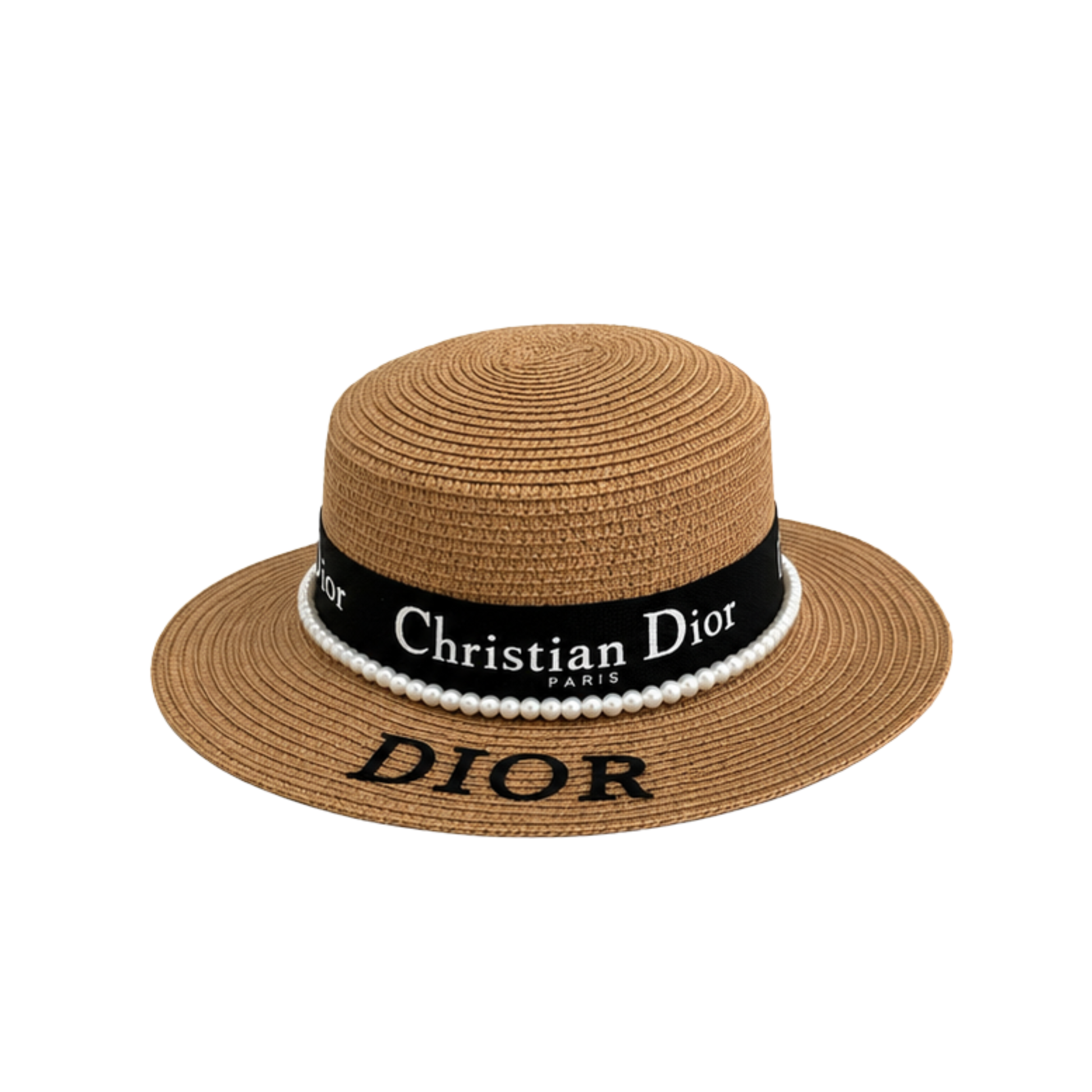 Dior D-Bobby Large Brim Straw Hat Natural Black – product view