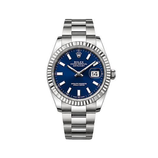 Rolex Datejust Blue Dial Fluted Bezel Silver Watch - image 1