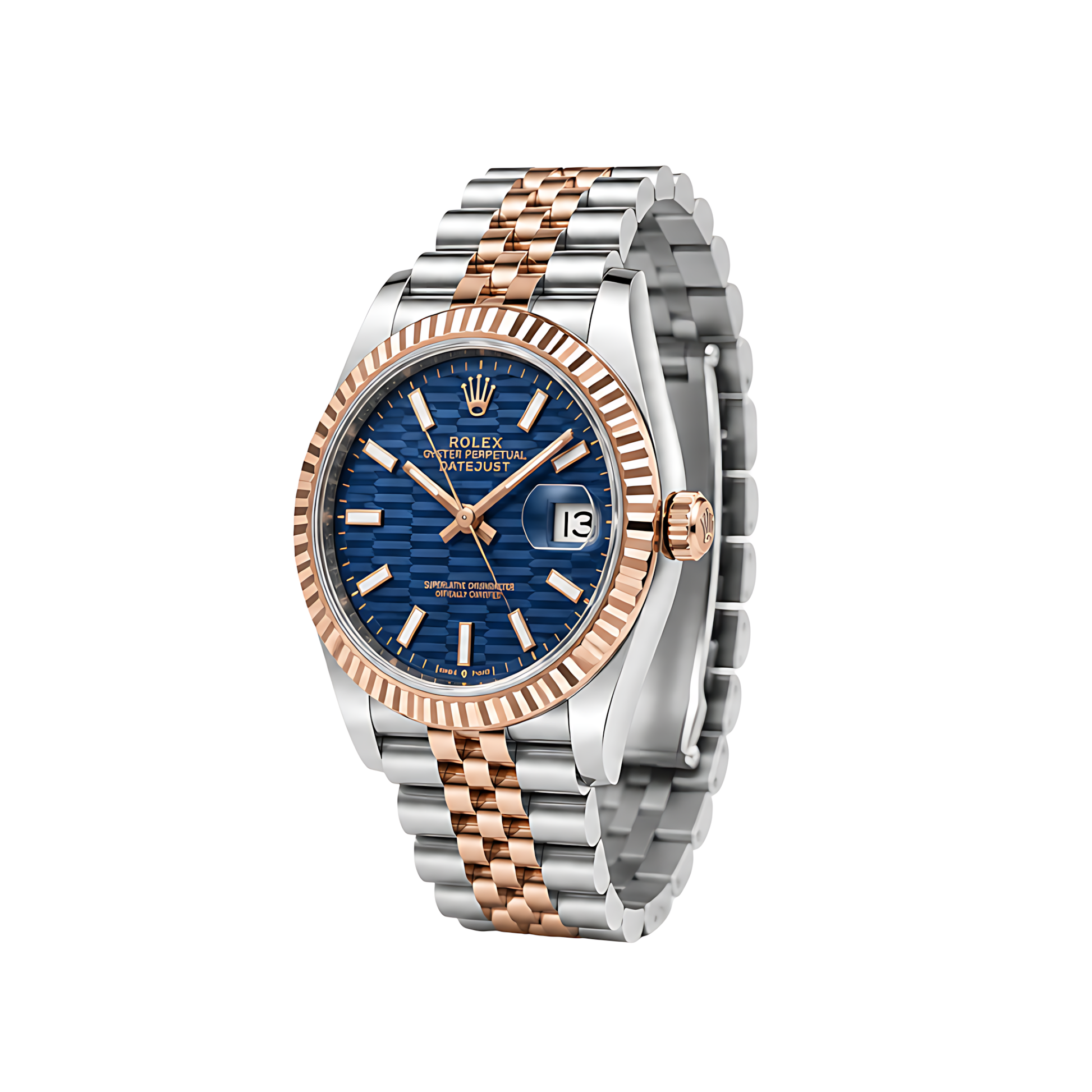 Rolex Datejust Blue Waffle Dial Two Tone Rose Gold Watch - image 2