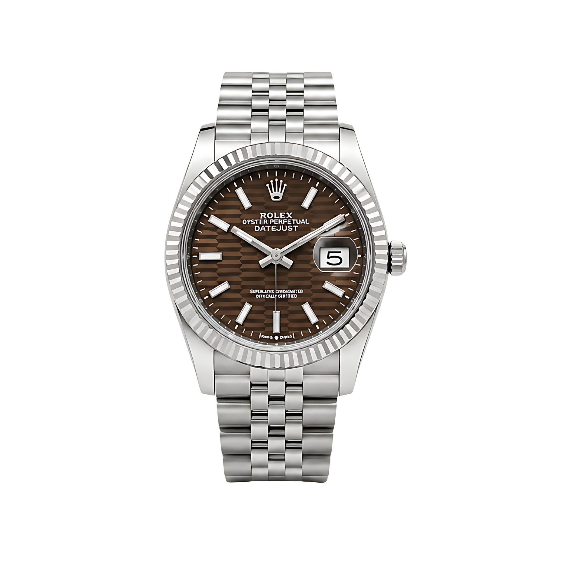Rolex Datejust Brown Dial Fluted Bezel Silver Watch - image 1