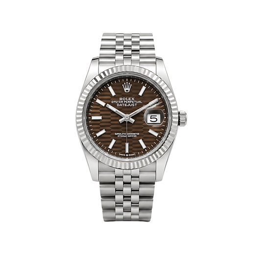 Rolex Datejust Brown Dial Fluted Bezel Silver Watch - image 1