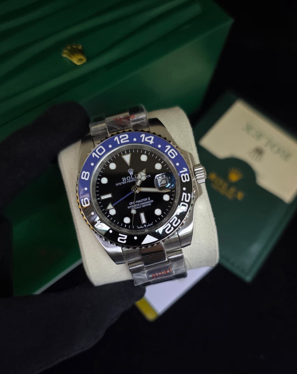 Rolex Watch GMT-Master II Black Dial Black Blue Bezel Bag – product view