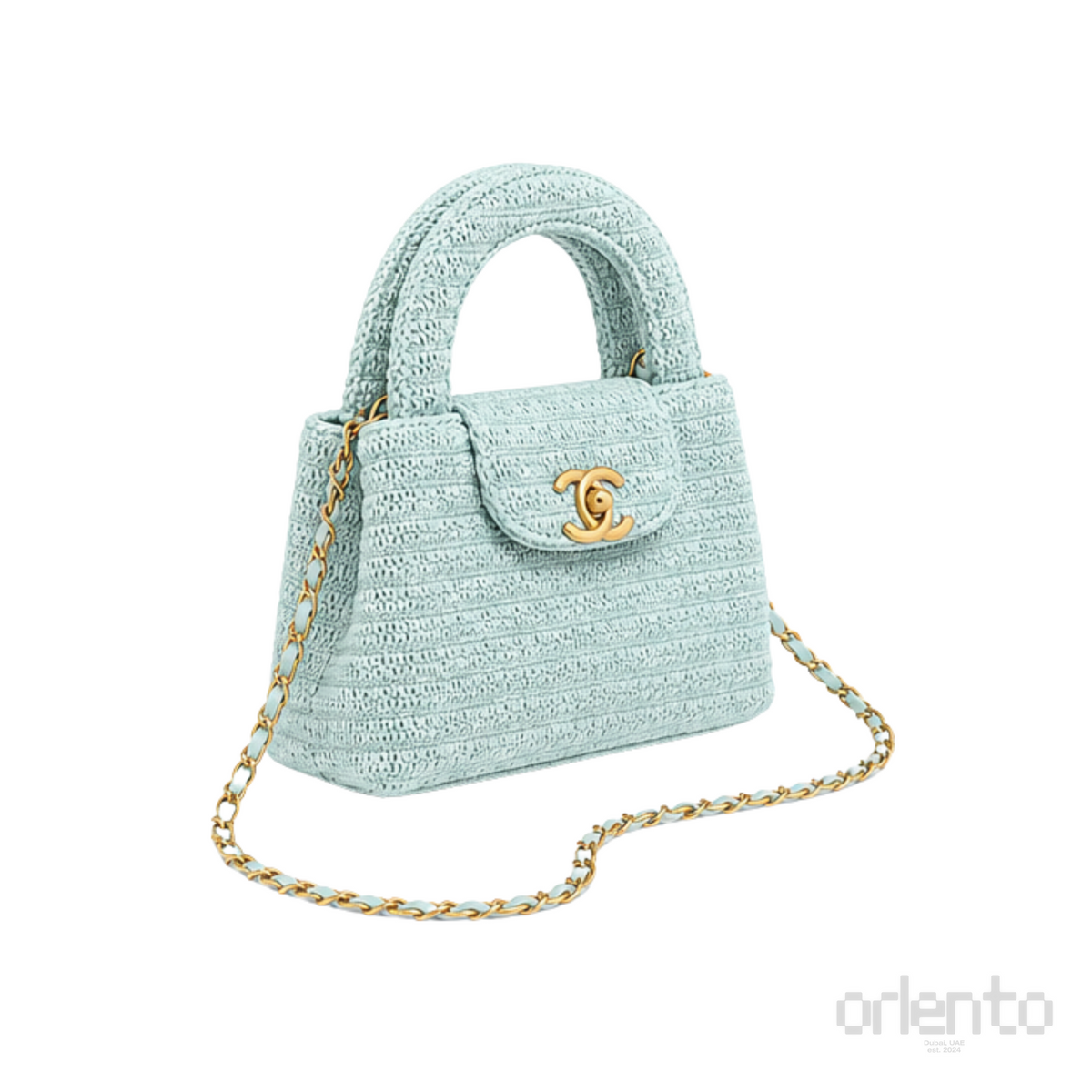 Chanel Mini Kelly Sea Green Raffia Bag – product view
