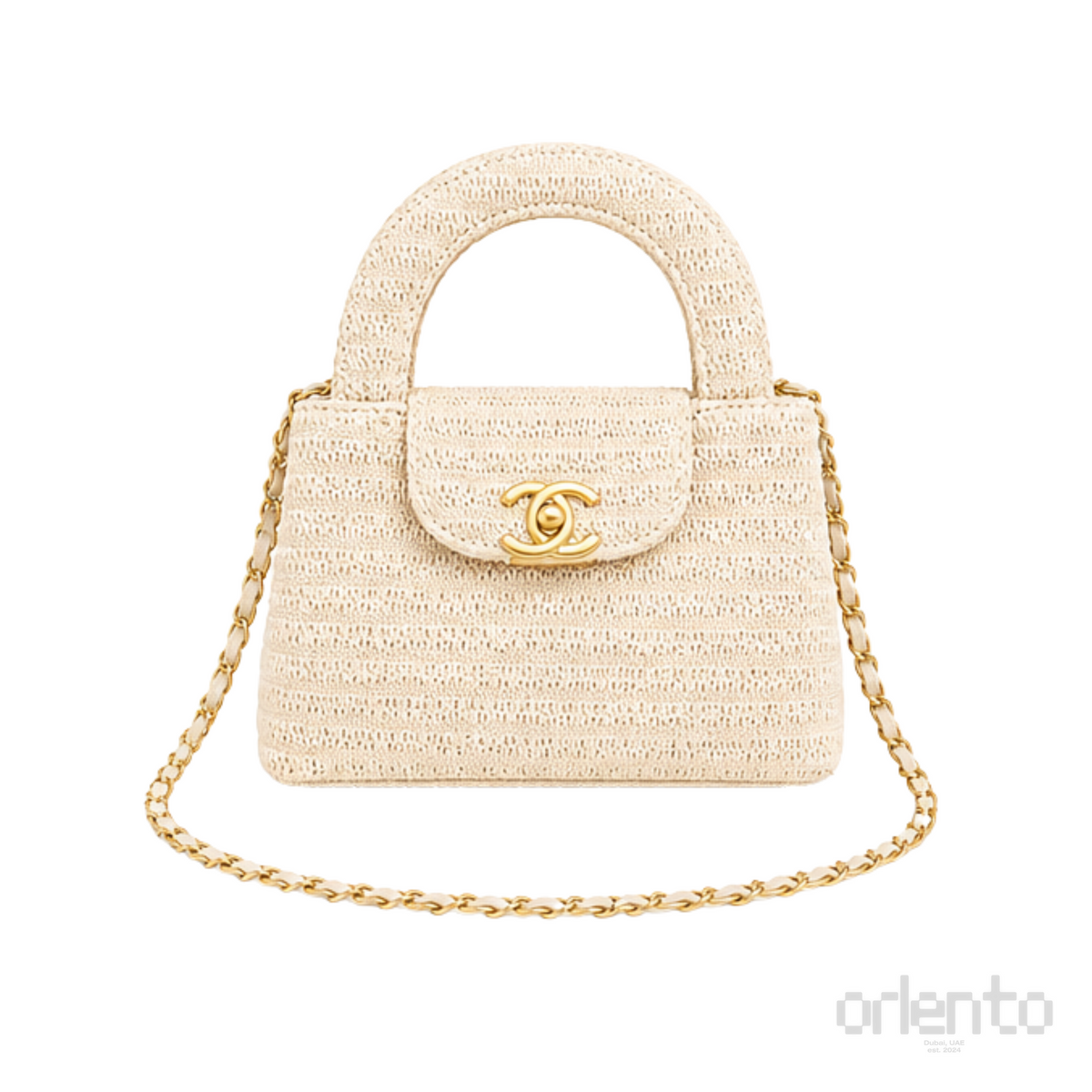 Chanel Mini Kelly Raffia Beige Bag – product view