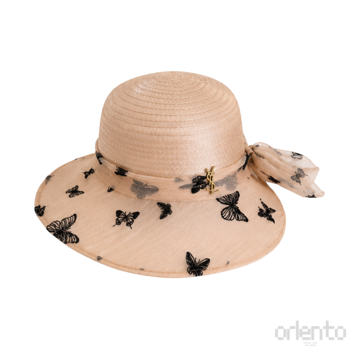Dior Butterfly Tulle Straw Capeline Peach Beige – product view