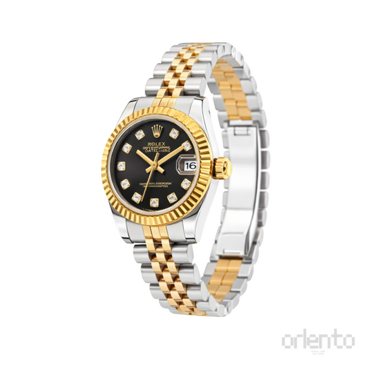Rolex Watch | Datejust Two-Tone Black Diamond Dial Fluted