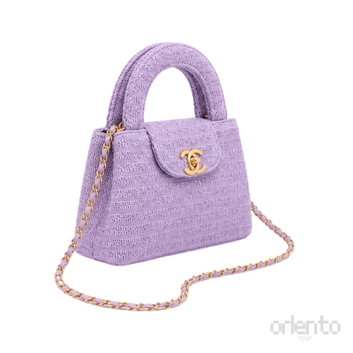 Chanel Mini Kelly Straw Purple Bag – product view