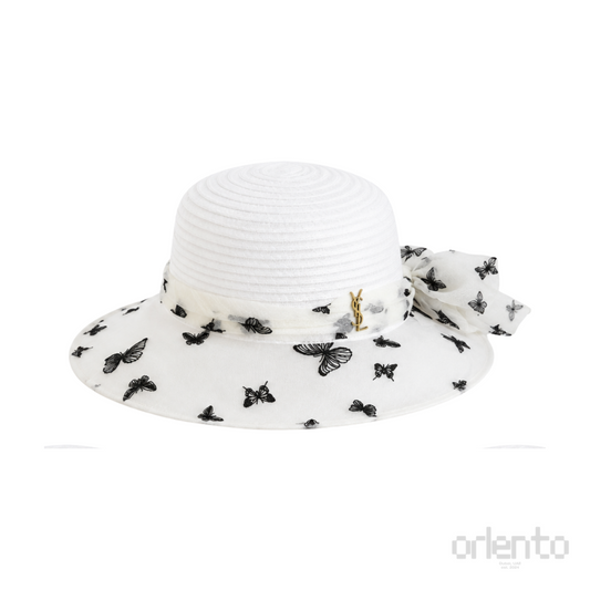 Dior D-Bobby Large Brim Butterfly Hat White Black – product view