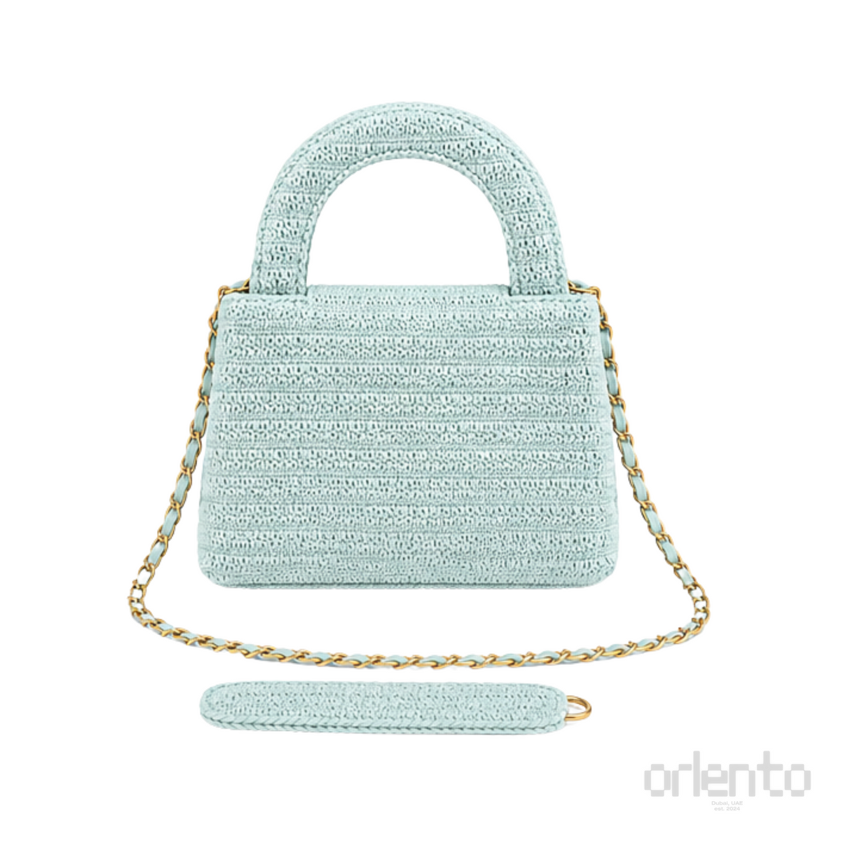 Chanel Mini Kelly Sea Green Raffia Bag – product view