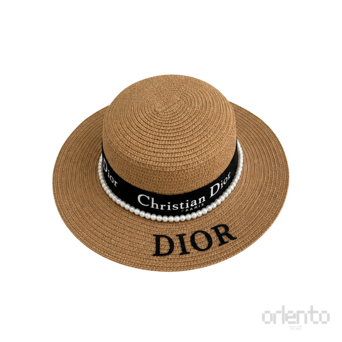 Dior D-Bobby Large Brim Straw Hat Natural Black – product view