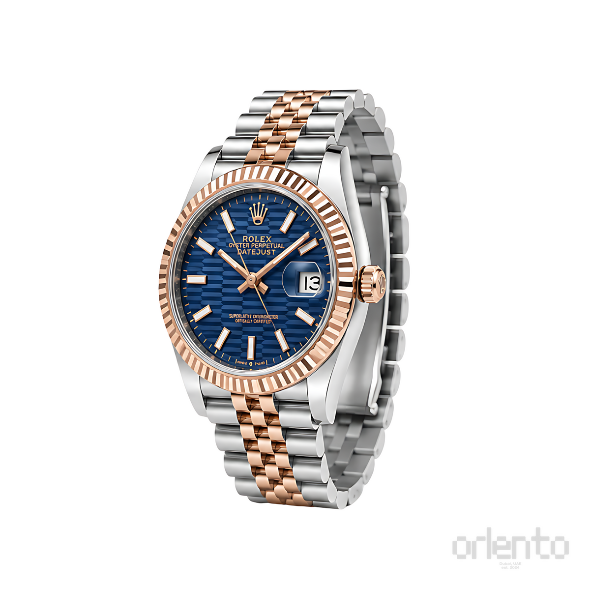 Rolex Datejust Blue Waffle Dial Two Tone Rose Gold Watch - image 2