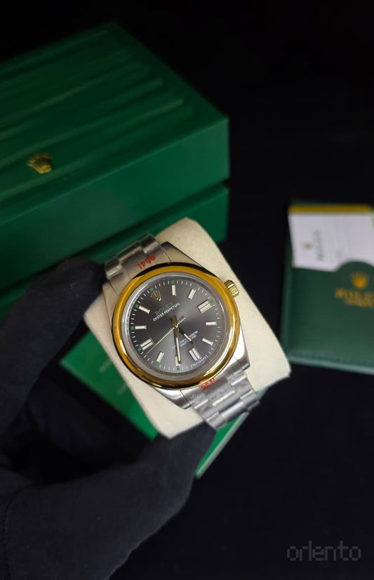 Rolex Watch Oyster Perpetual Gold Bezel Silver Bag – product view