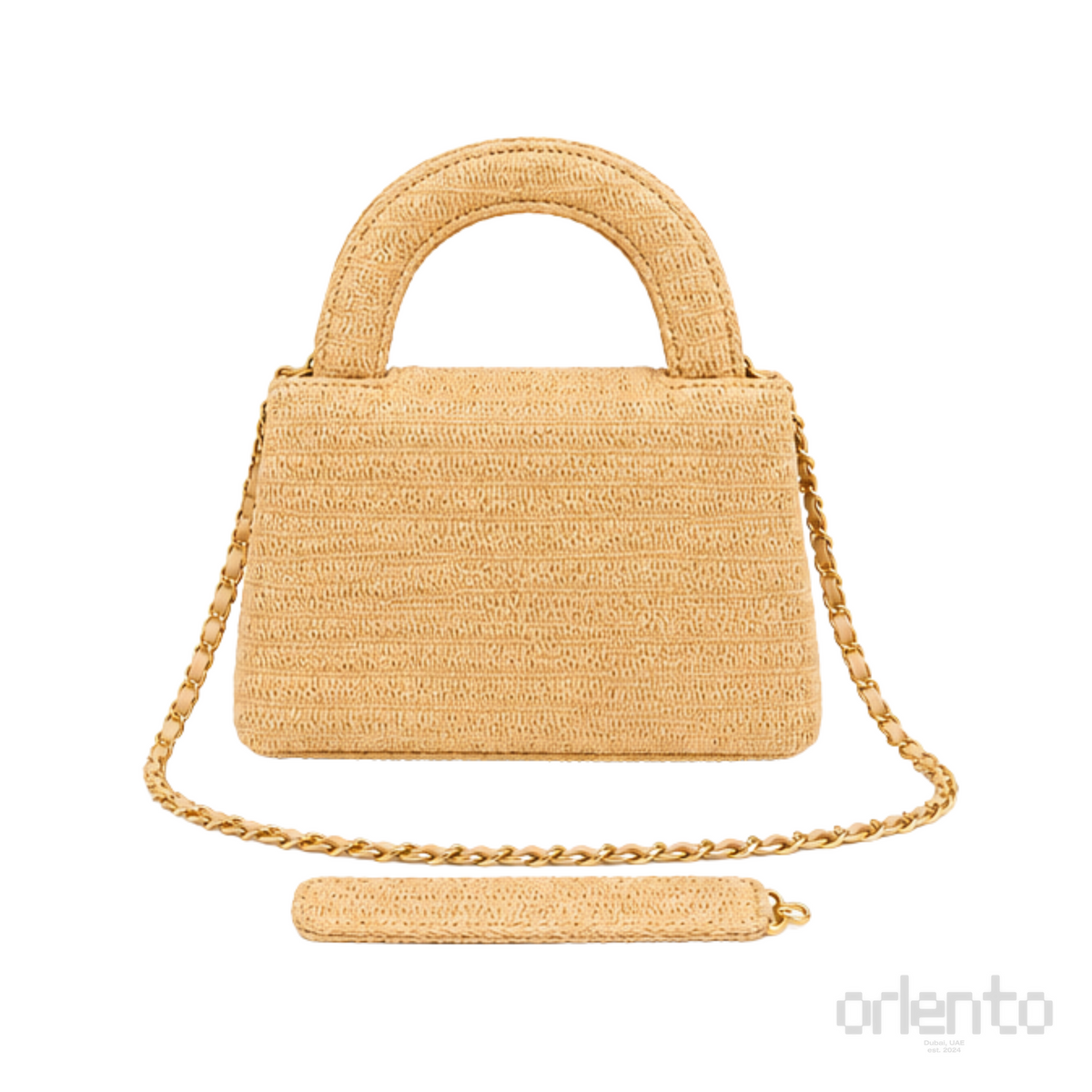 Chanel Nano Kelly Braided Raffia Dark Beige Bag – product view